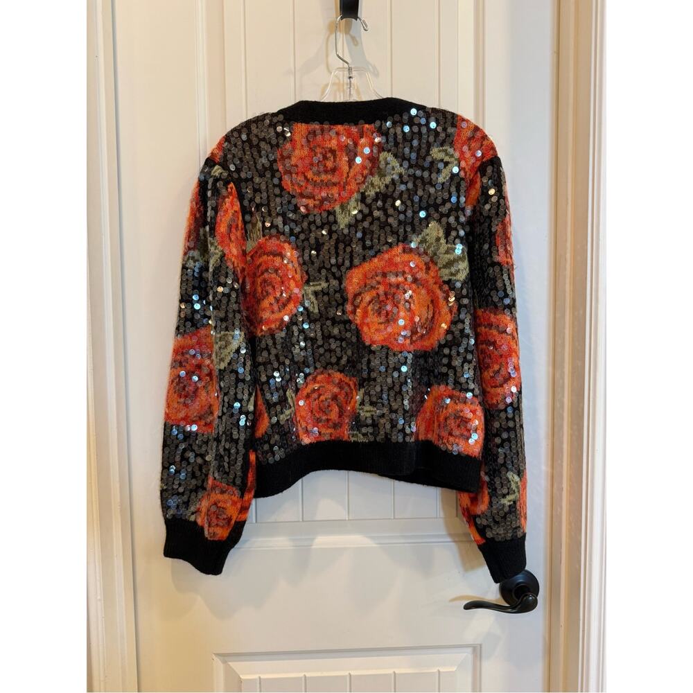 Farm Rio Black Latin Roses Buttoned Sequined Knit Cardigan - Picture 4 of 6